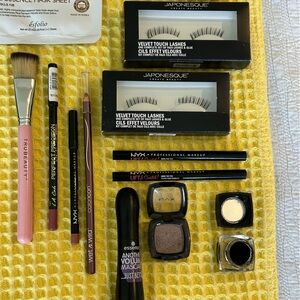 Makeup and Skincare Lot with Brush and Lashes